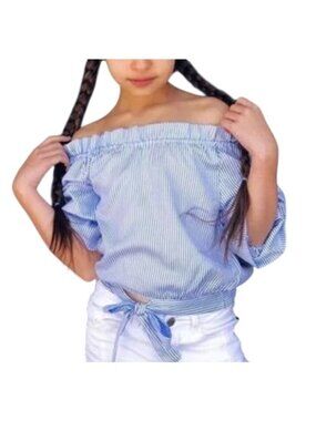 Habitual Girl Off-The-Shoulder Seersucker Top - Size 12